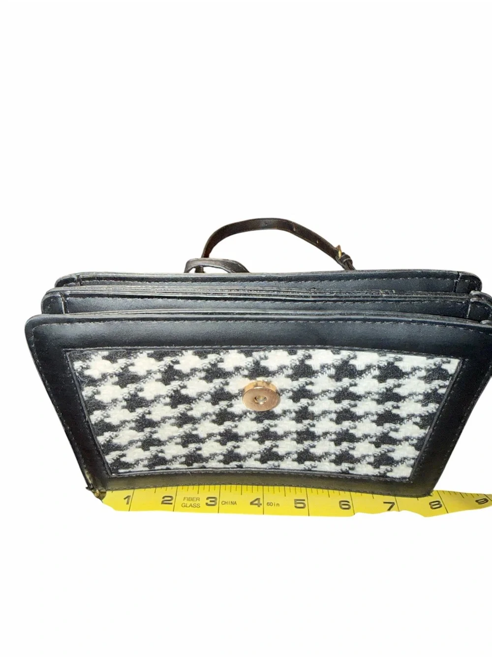 Women’s Black and Cream Houndstooth Crossbody Satchel